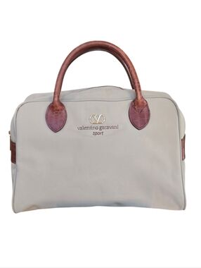 Valentino Garavani Sport Boston Khaki Brown Leather Trim Satchel